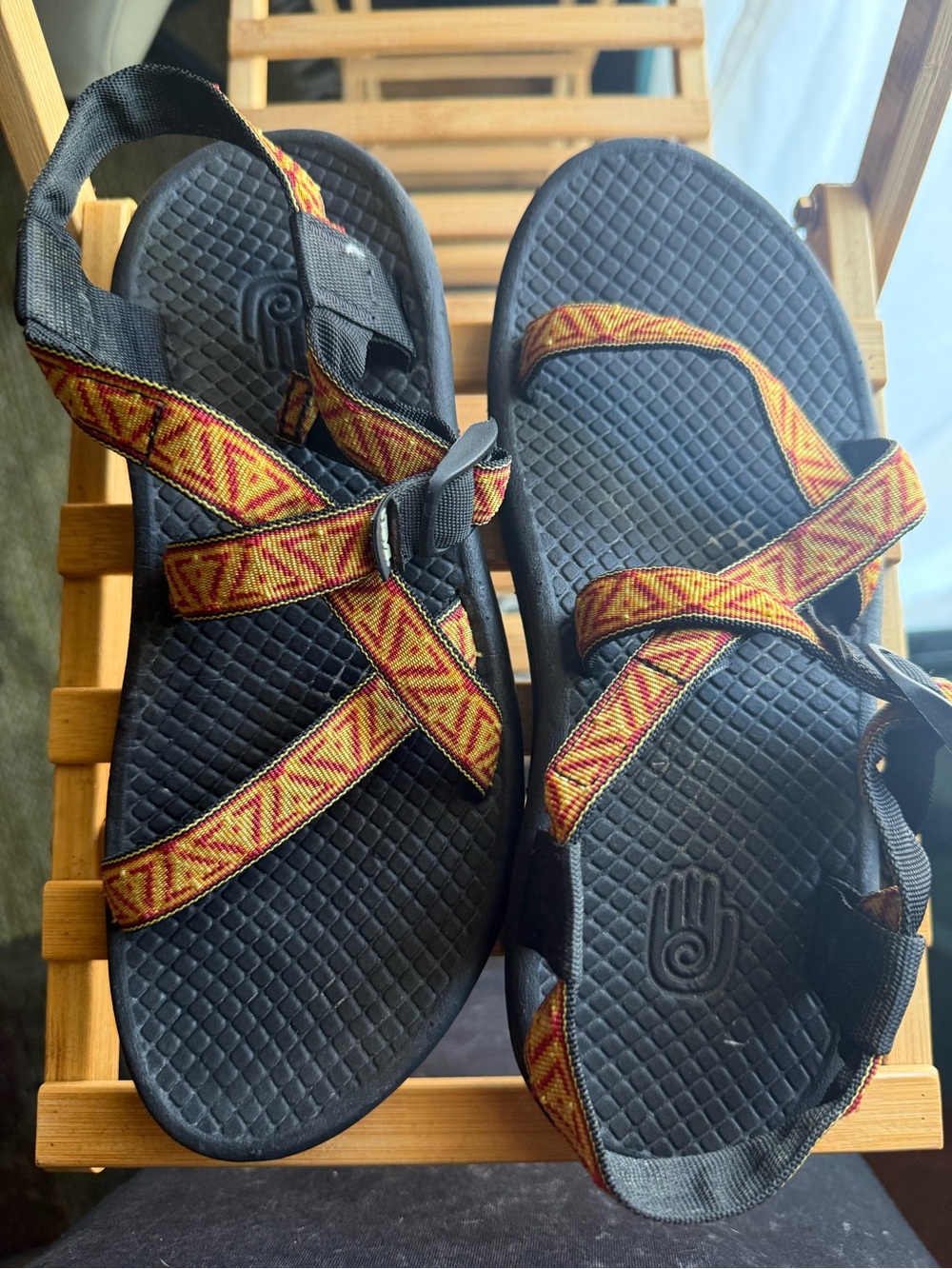 Teva Sandals with Red and Yellow Tribal Straps